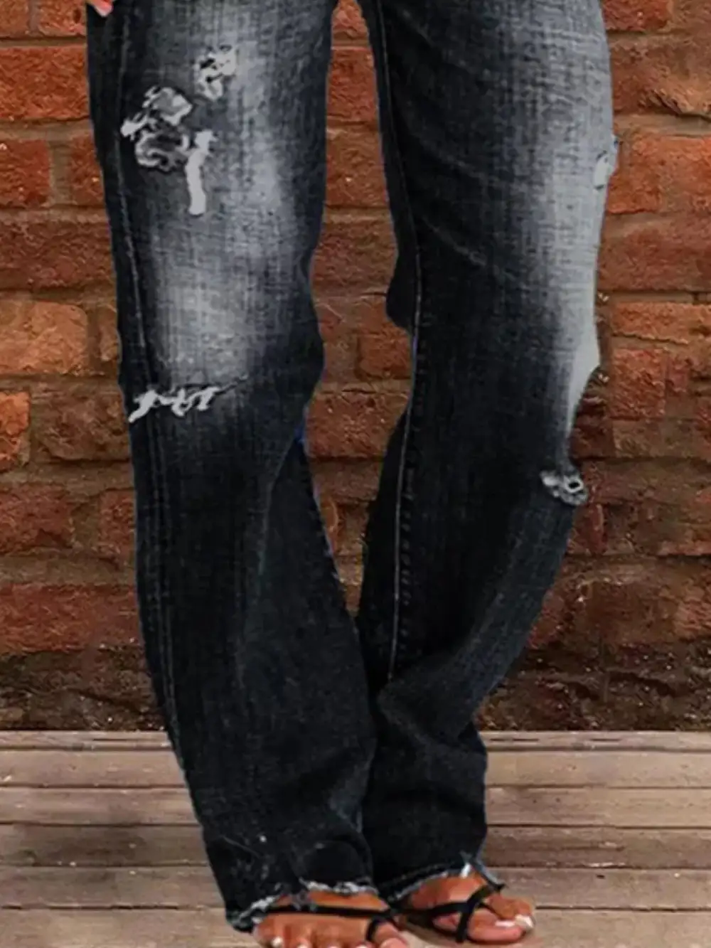 Balanced Raw Hem Distressed Denim Jeans