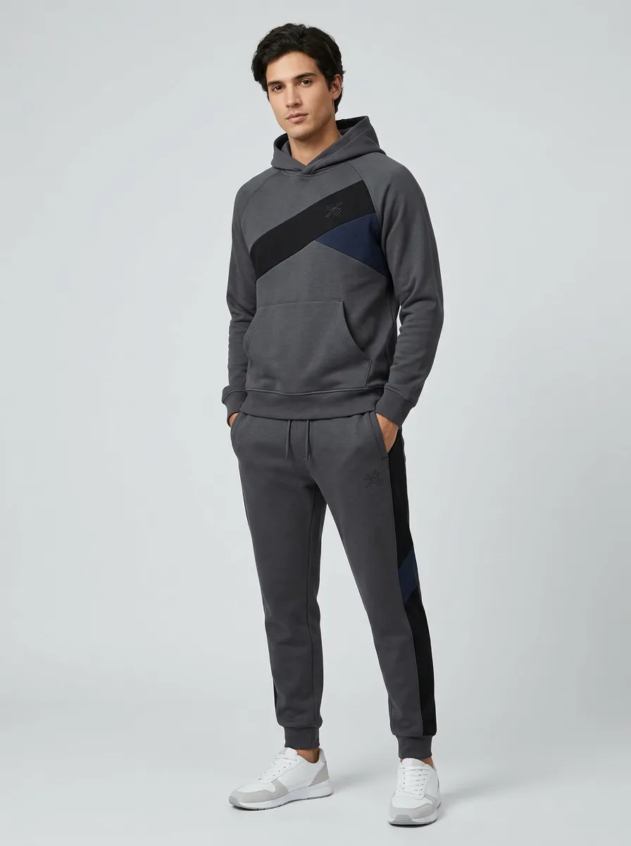 Men's Sporty Colorblock Geometric Printed Hoodie Jogger Set
