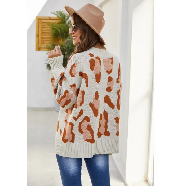Leopard Print Pullover Knitted Sweater
