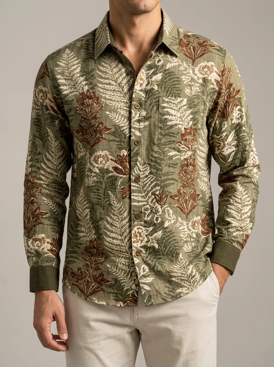 Men's Fern and Floral Casual Printed Shirt