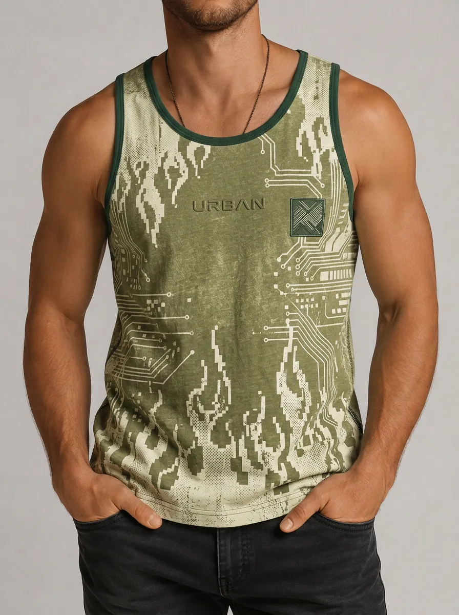 Men's Urban Tech Circuit Board Camo Printed Tank Top