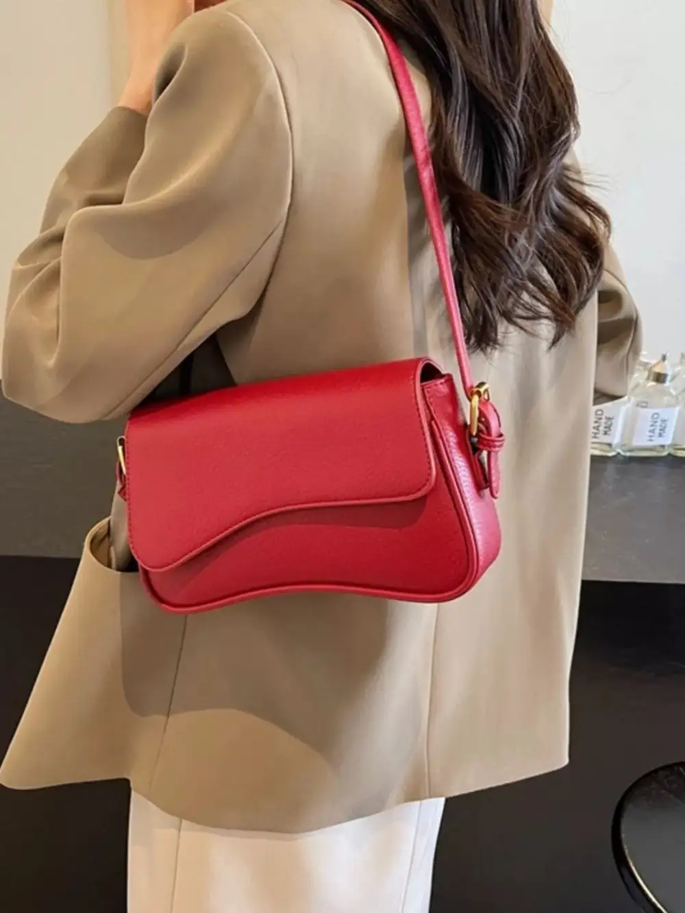 Solid Color Leather Crossbody Bag