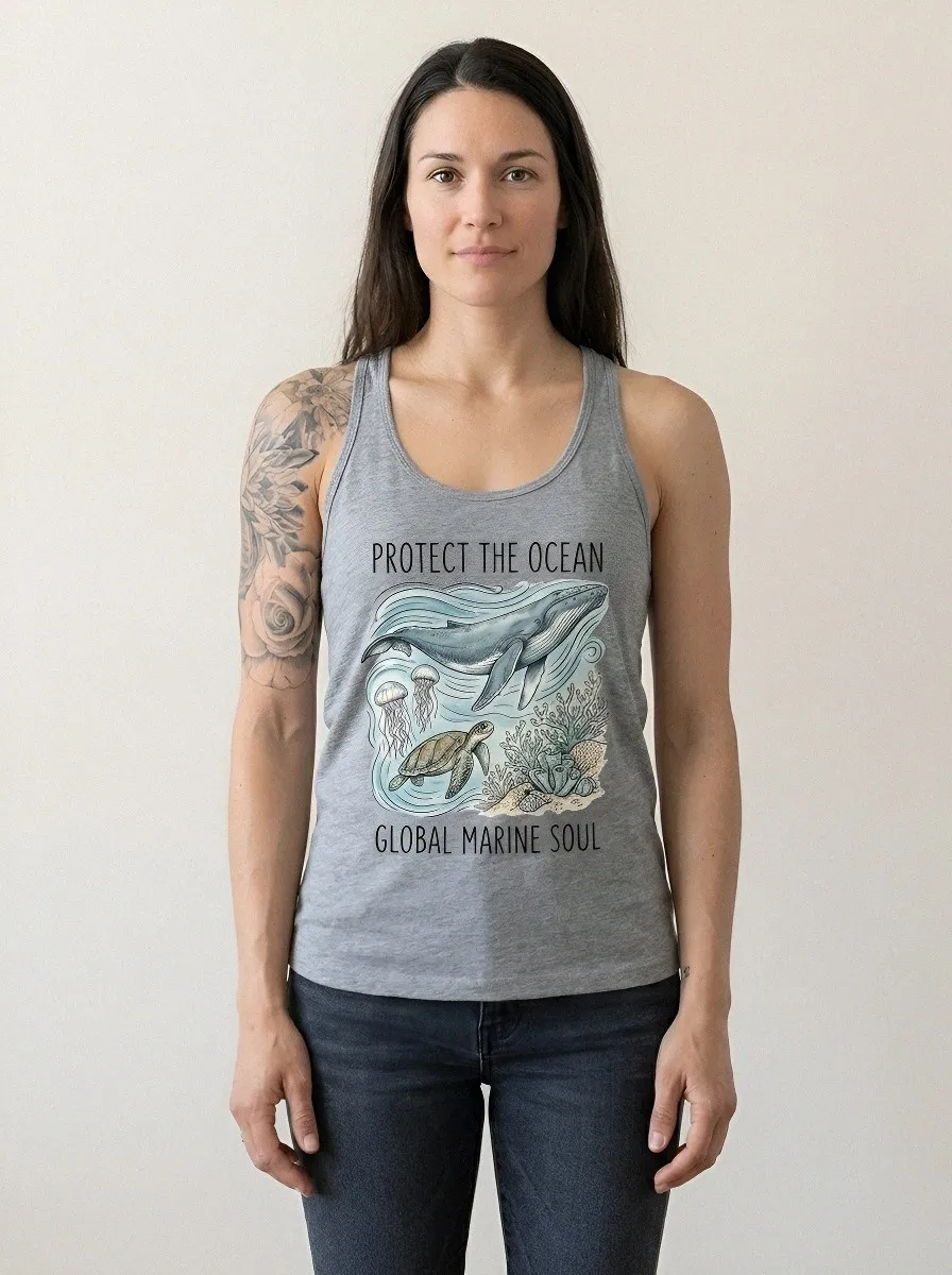 Women's Ocean Lover Whale Turtle Printed Tank Top