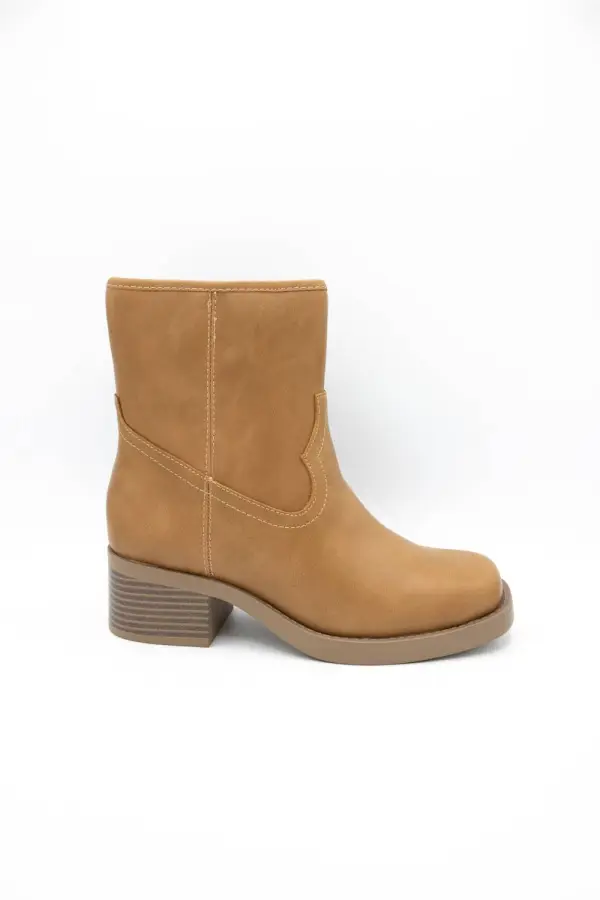 Faux Leather Zip Entry Square Toe Mid Calf Bootie