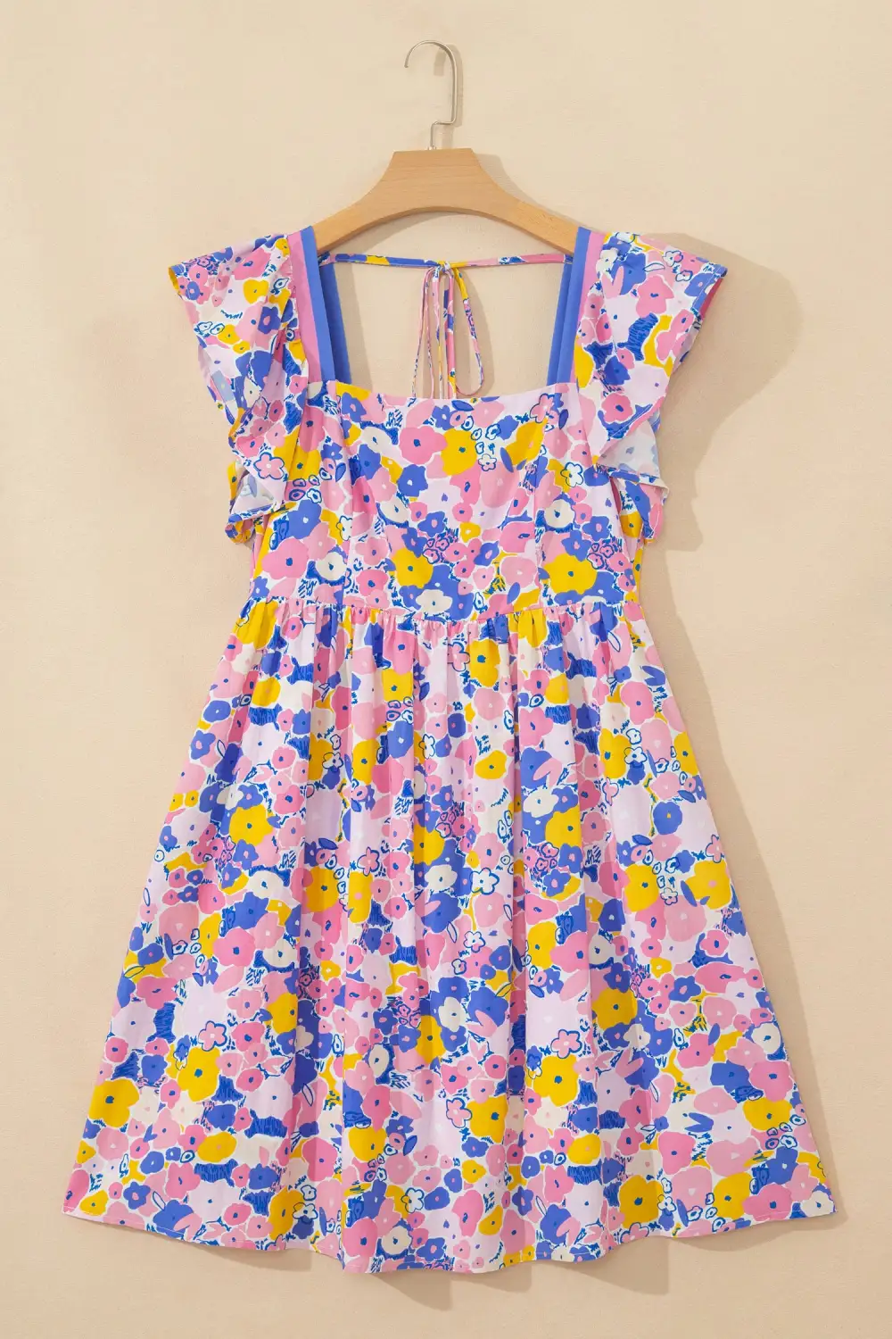 Floral Striped Square Neck Mini Dress