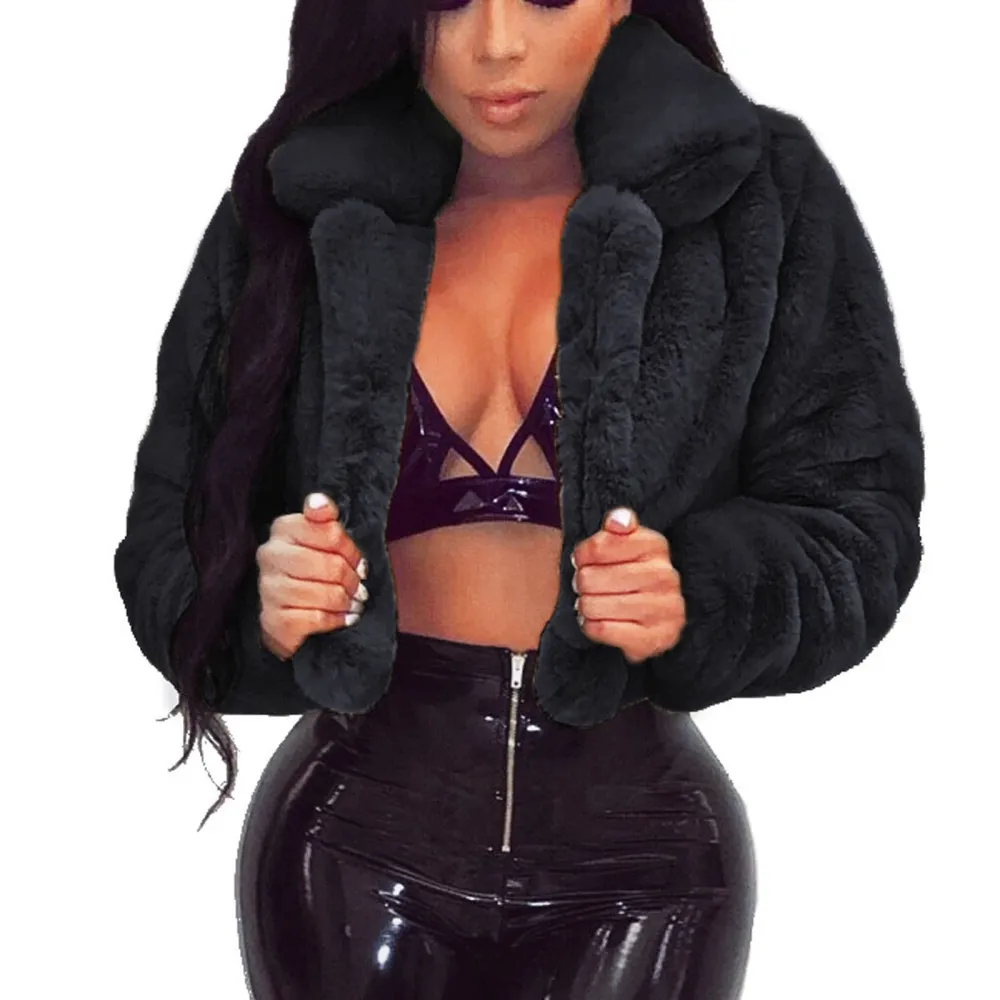 Z3-Black Faux Fur Coat Women with Hood Cropped Bubble Coats Fleece Short Warm Jackets Plus Size Winter Coats for Women