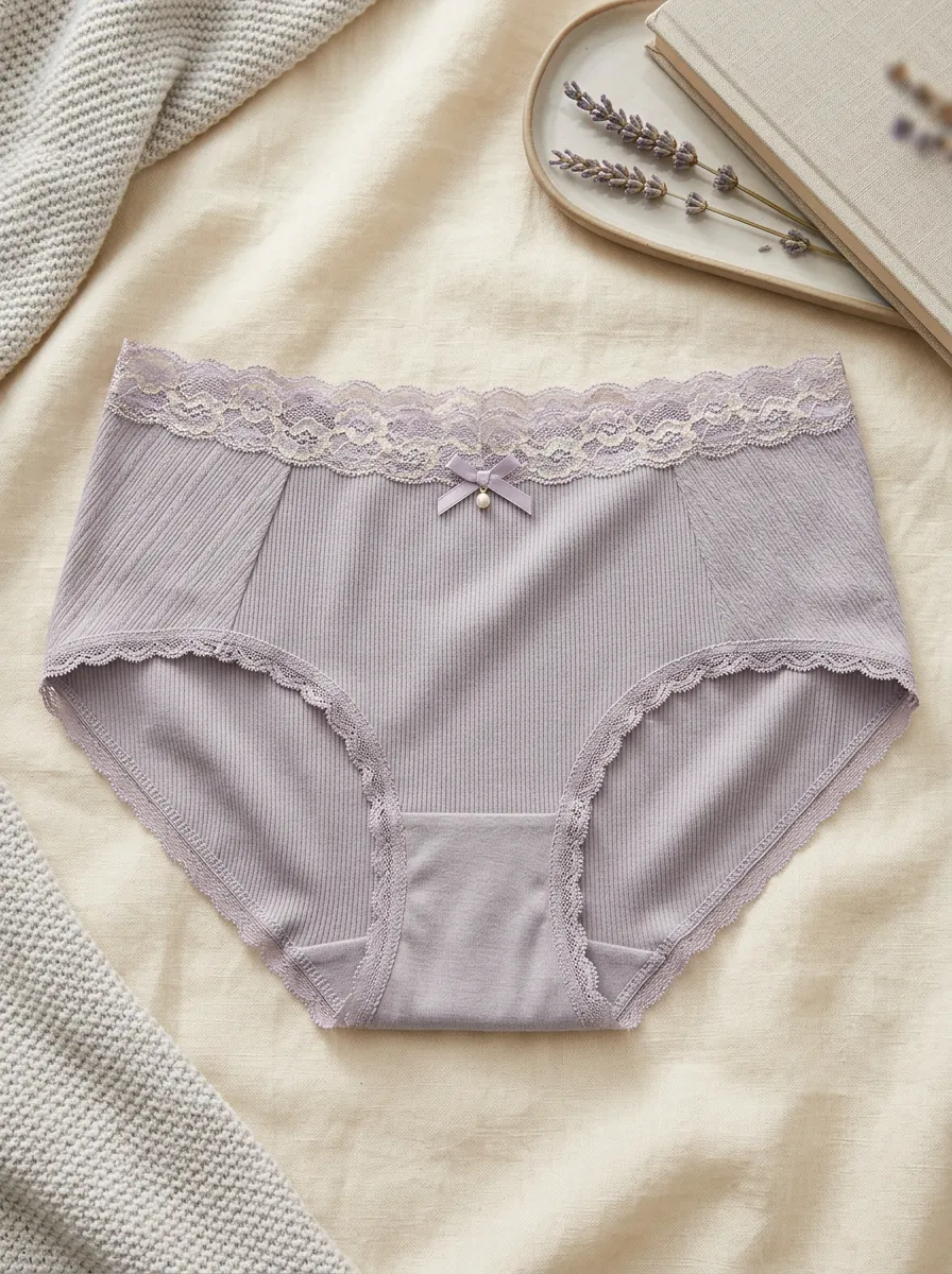 Women's Soft Ribbed Lace Trim Bowknot Comfort Cut Panties