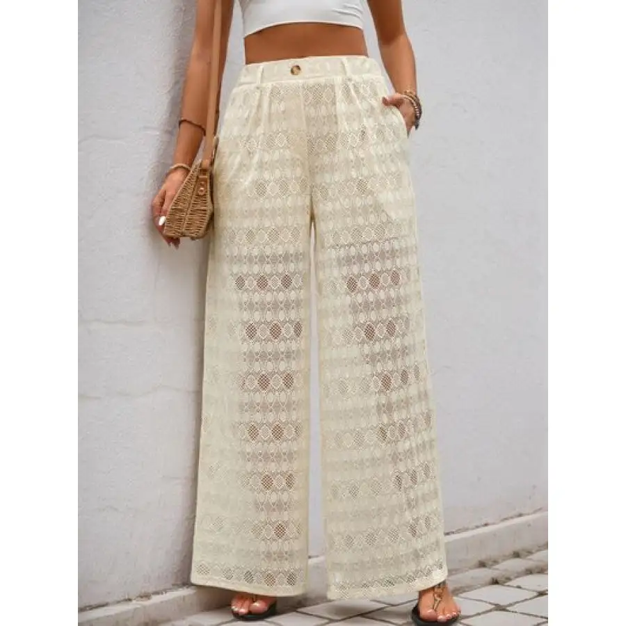 Decorative Button Wide Leg Pants