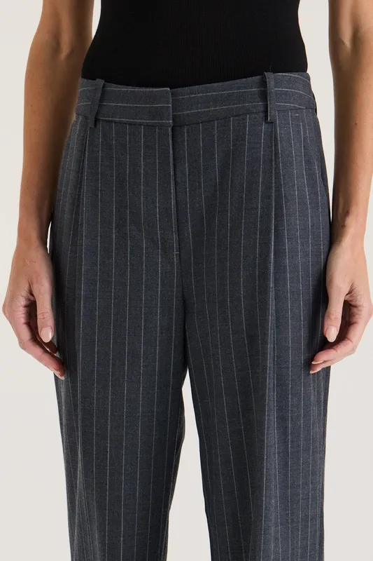 Gray Pinstripe Wide Leg Suit Pants