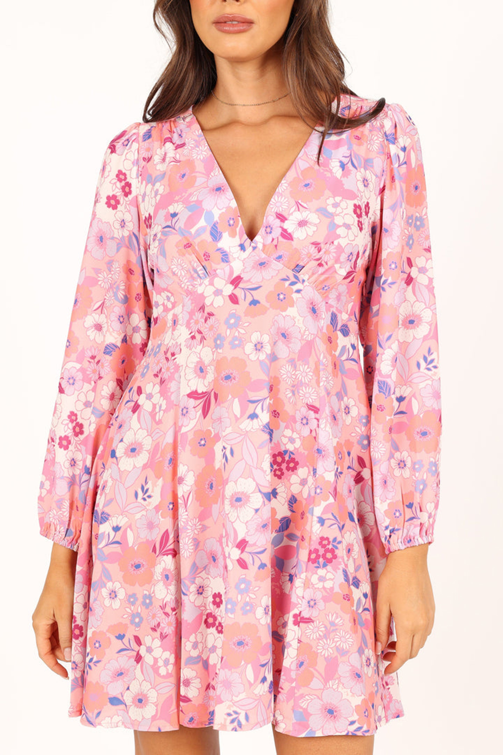 PINK FLORAL LONG SLEEVE MINI DRESS