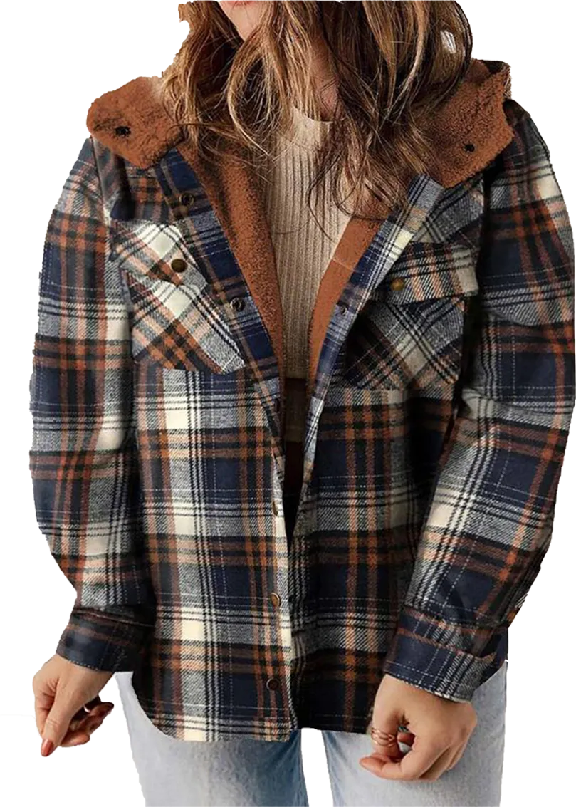 🧥 Plus Size Plaid Fuzzy Hooded Coat – Cozy, Confident & Made for Every Curve