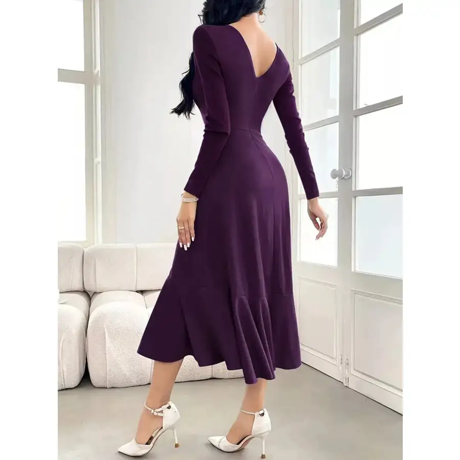 Ruffle Hem Long Sleeve Midi Dress