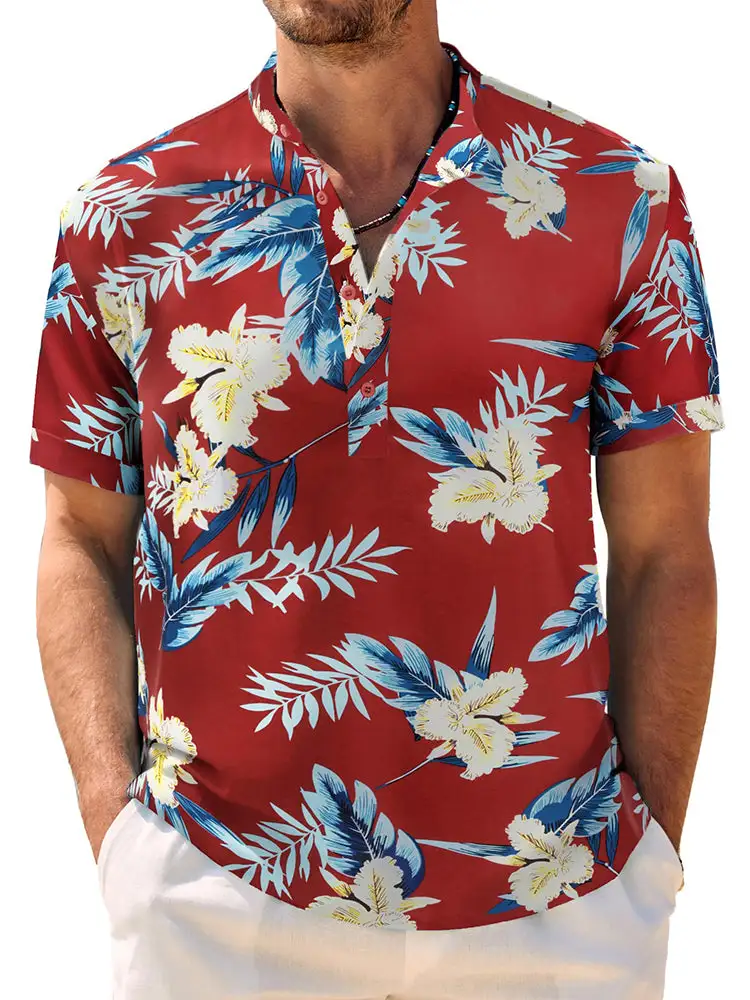 Casual Breathable Hawaiian Henley Shirt