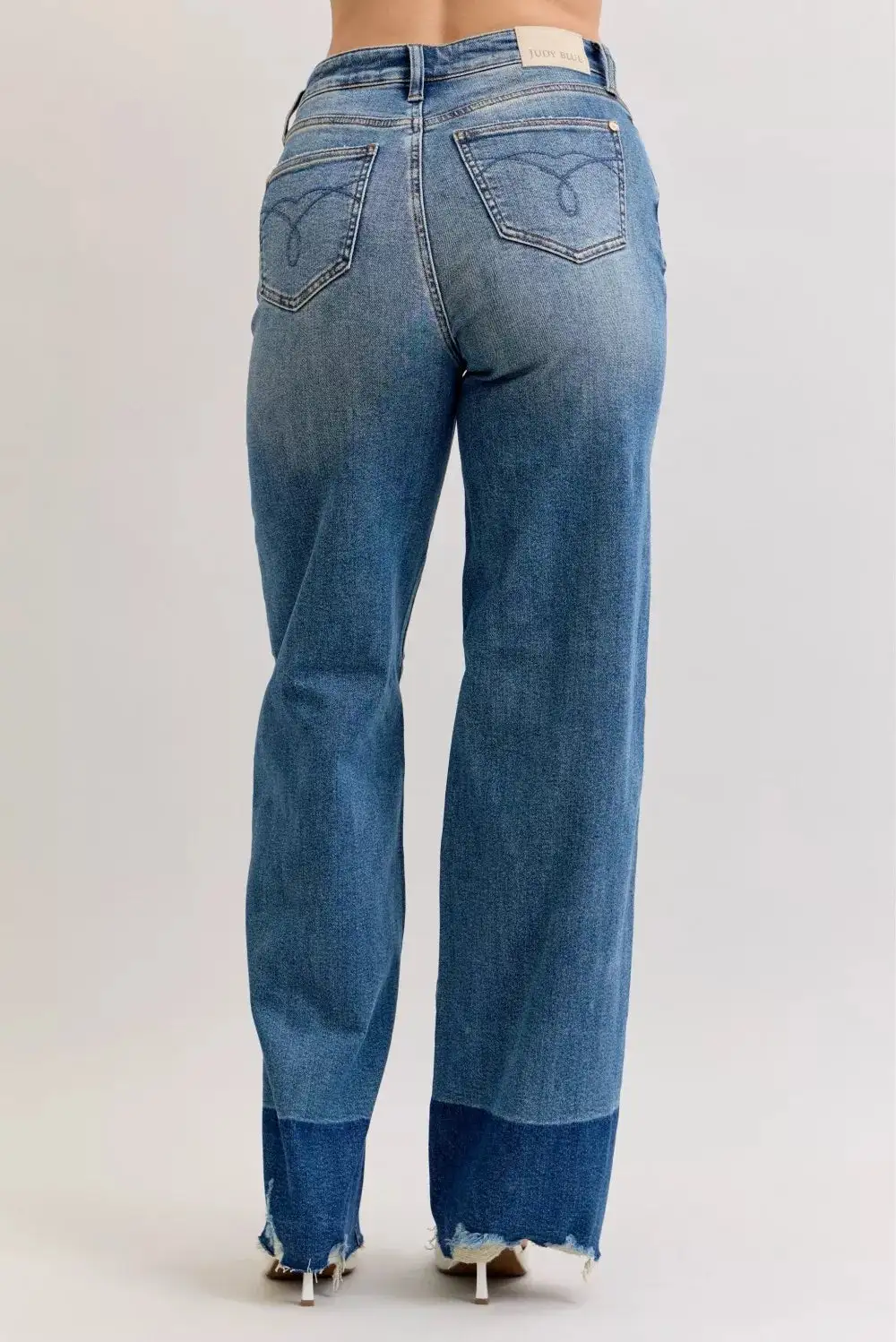 Refined High-Waist Raw-Hem Washed Pocketed Straight Leg Jeans