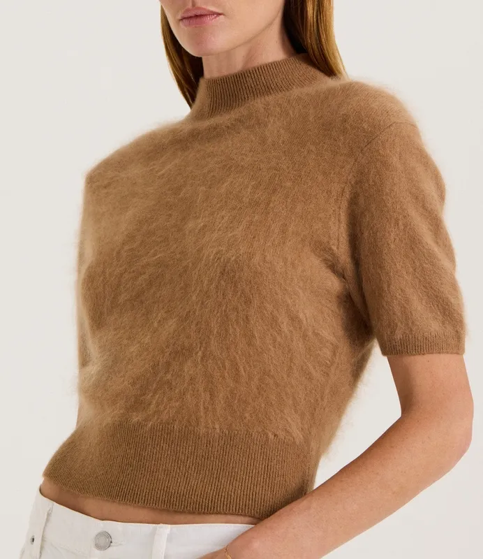 Cognac Cropped Turtleneck Tee