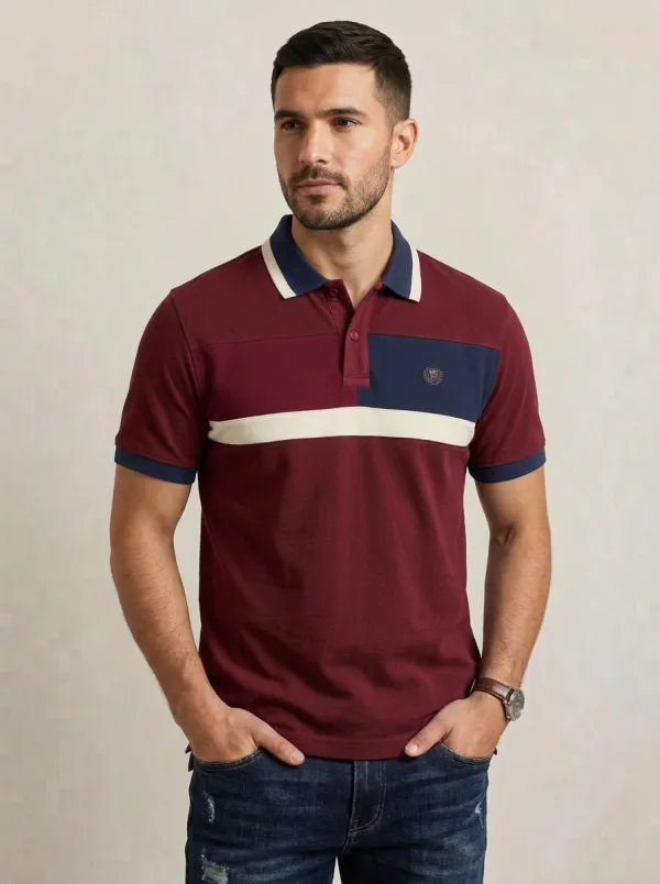 Men's Fashion Colorblock Stripe Polo Shirt