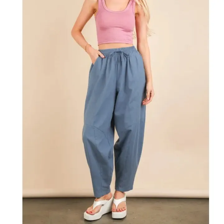 Solid Barrel Comfy Woven Pants