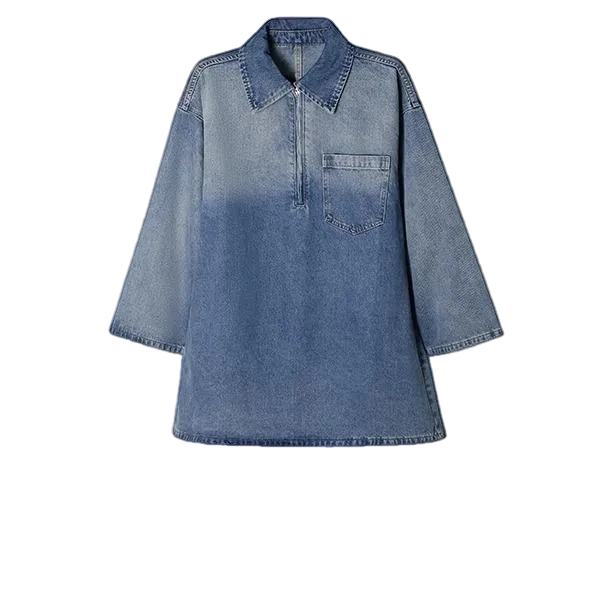 🔥 Loose Fit Denim Dress 👖 Vintage Blue Half-Zip | BF Fall Daily Must-Have 💰