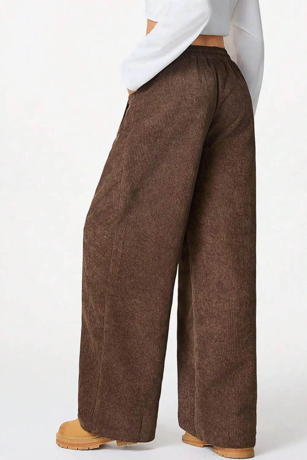 Relaxed Drawstring Wide Leg Flannel Pants
