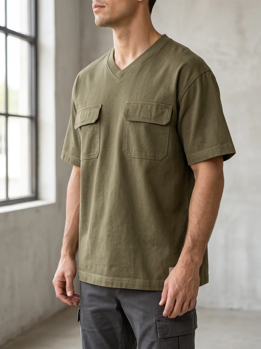Men's Workwear T-Shirt with Visible Topstitching