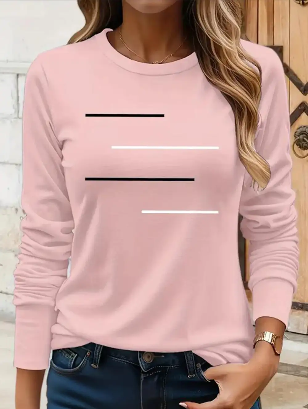 Round Neck Long-Sleeved Printed Tee