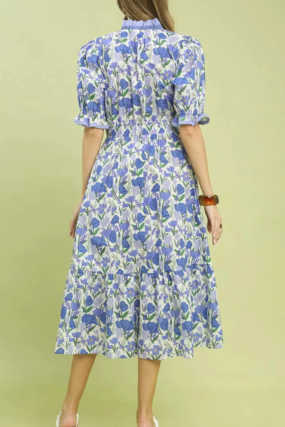 Floral Ruffle Trim Tiered Midi Dress