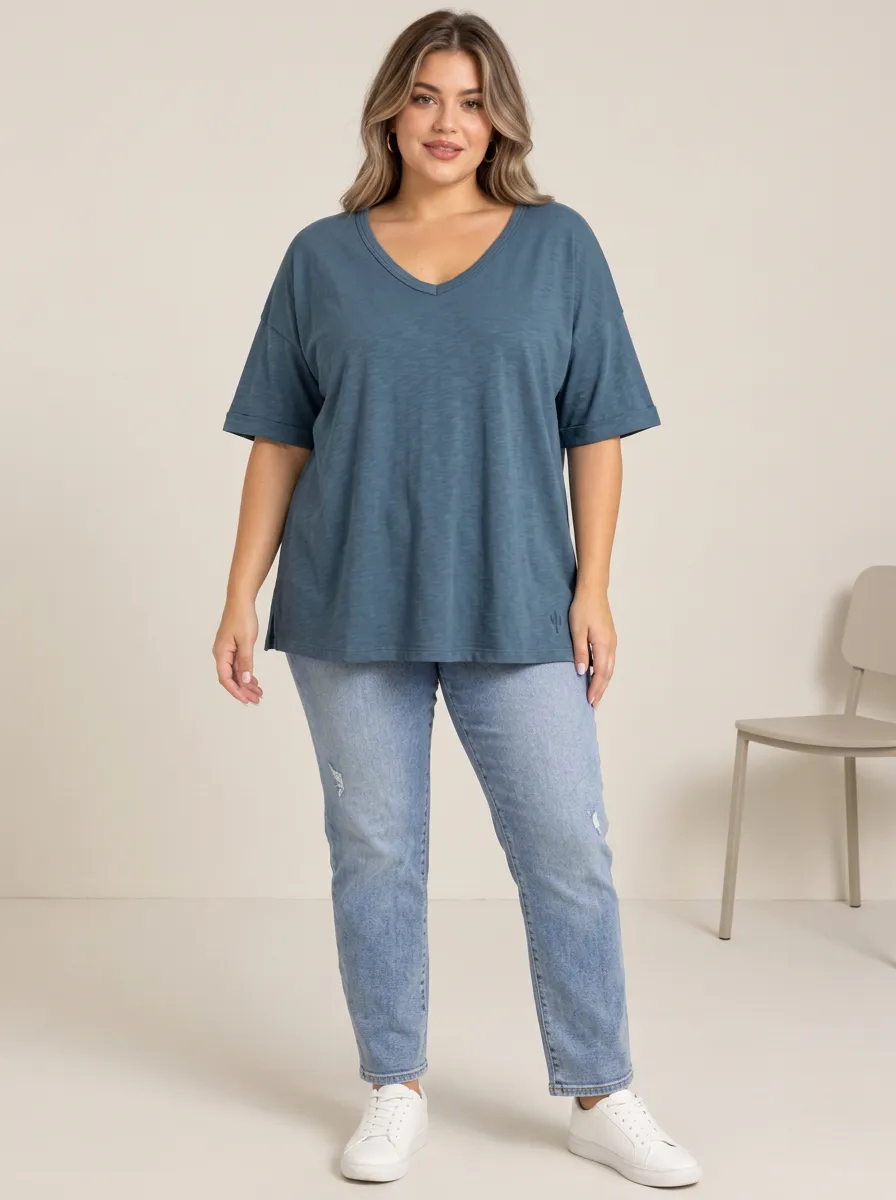 Effortless Plus Size V Neck Relaxed Fit Women's Plus Size V Neck Relaxed T Shirt