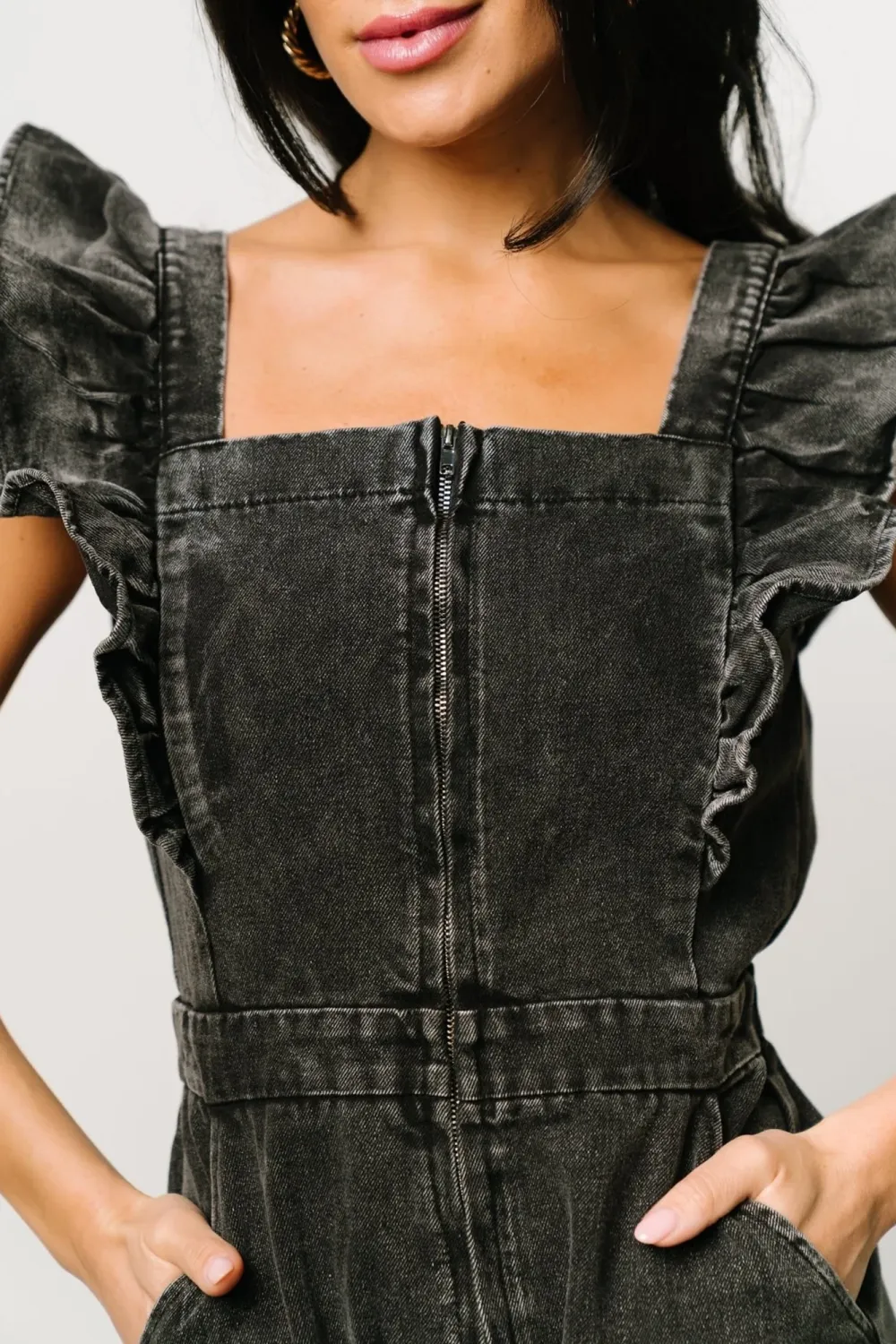 Retro Versatile High-Waisted Flared Sleeves Denim Jumpsuit