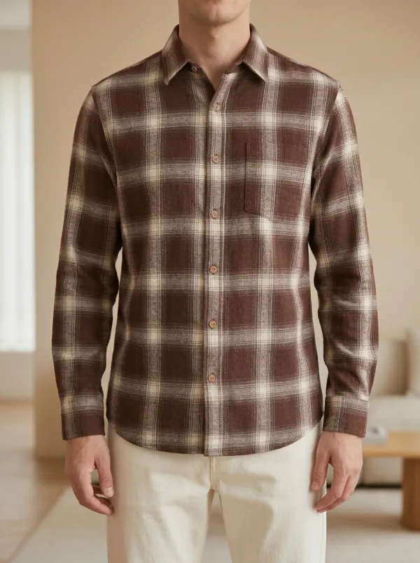 Textured Plaid Long-Sleeve Men's Long-Sleeve Shirt