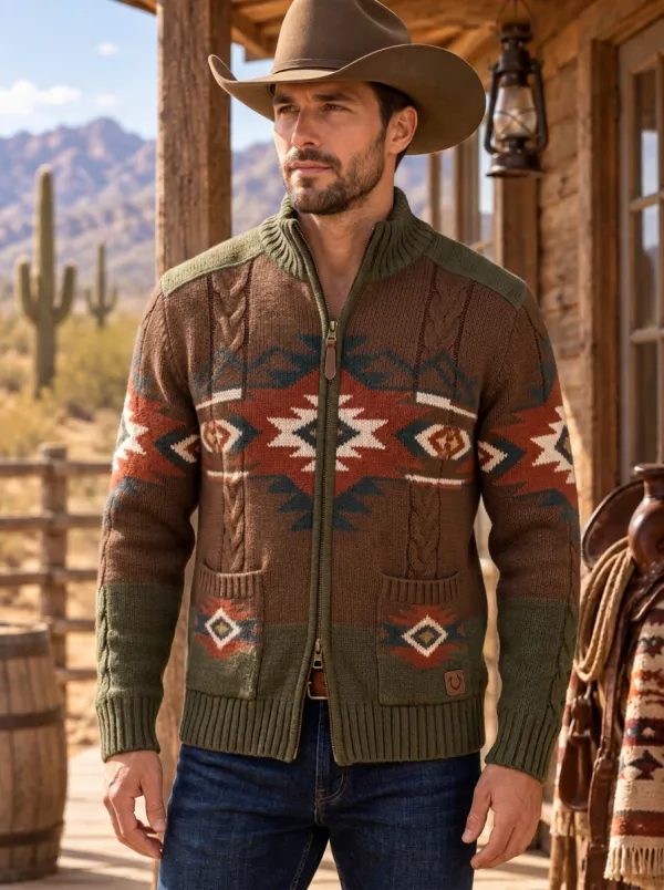 Range Rider Aztec Geometric Edit Men's Western Cardigan
