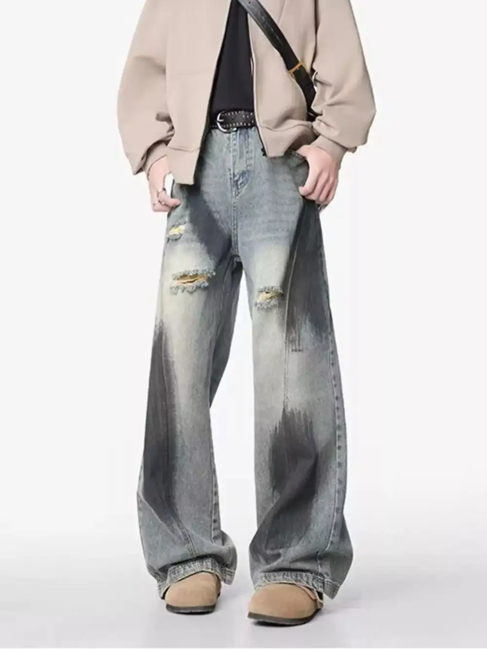 Men's Plus Size Distressed Wide Leg Jeans