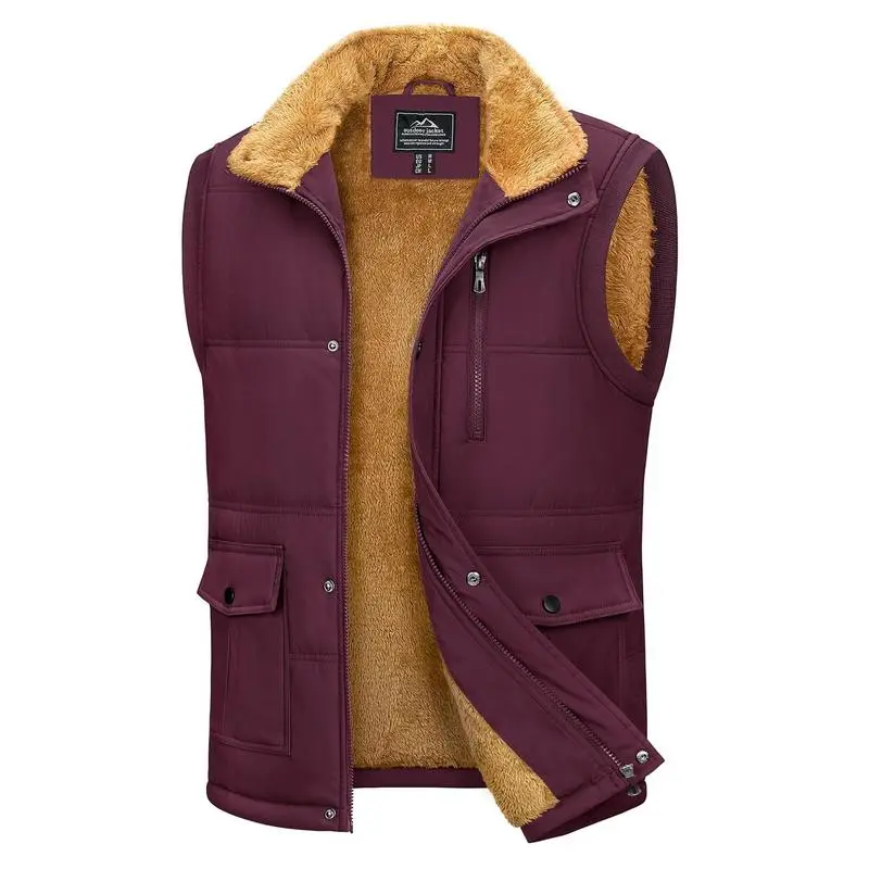 Mens Winter Vests Outerwear Fleece Lined Puffer Vest Warm Casual Quilted Vest Bubble Sherpa Vest Jacket