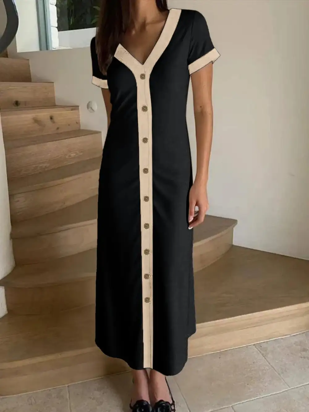 Smooth Finish Button Front Midi Dress