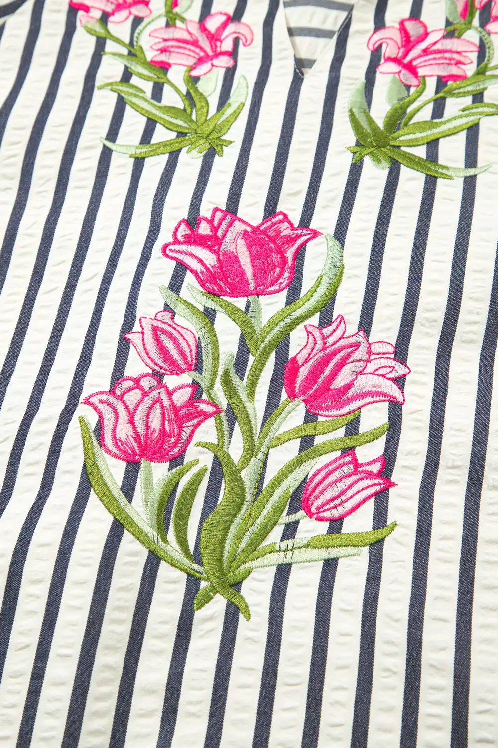 Striped Floral Embroidered Blouse