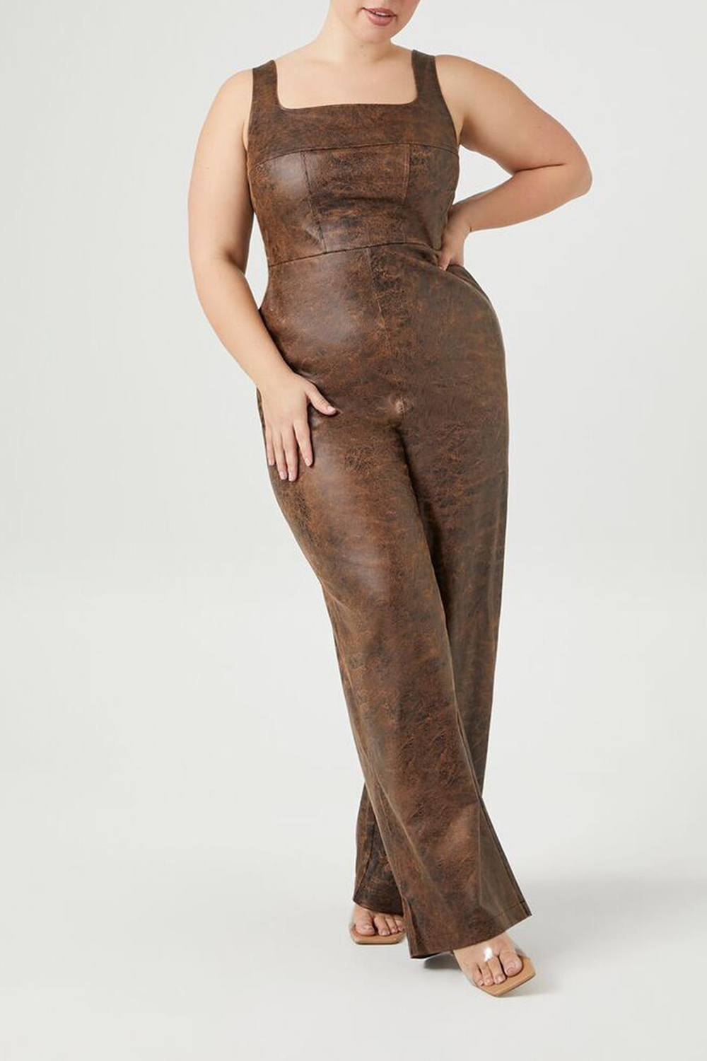 Plus Size Faux Leather Jumpsuit