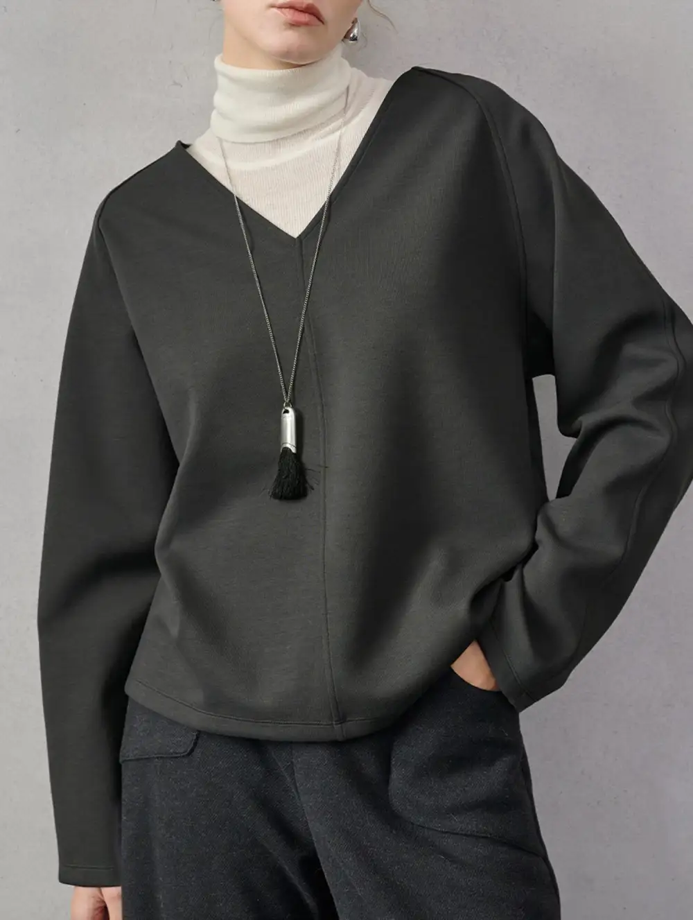 V Neck Reversible Loose Fit Sweatshirt