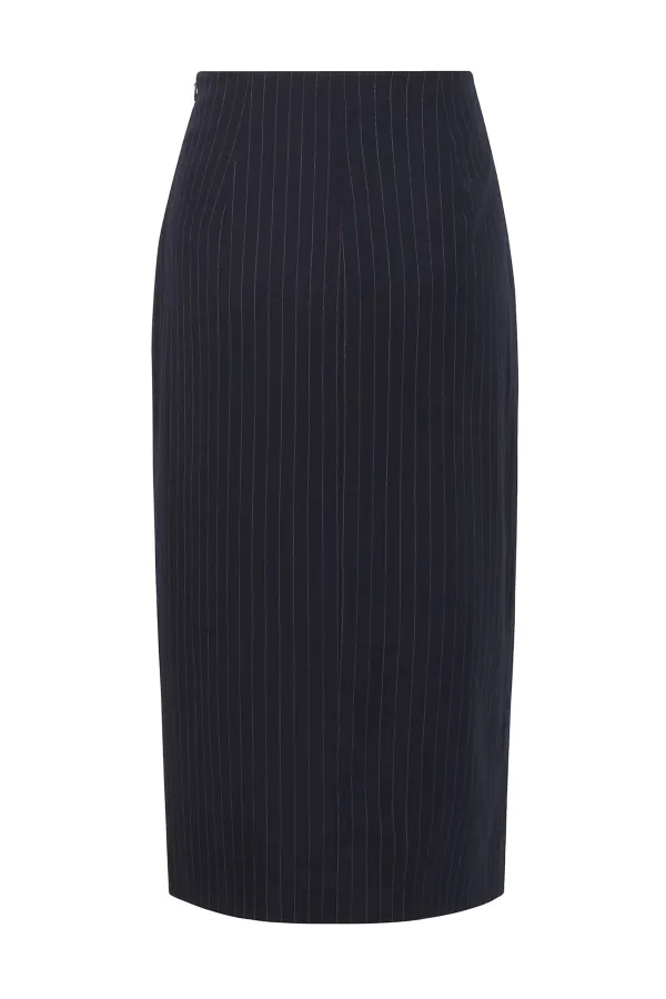 Pinstripe Split Hem Midi Skirt