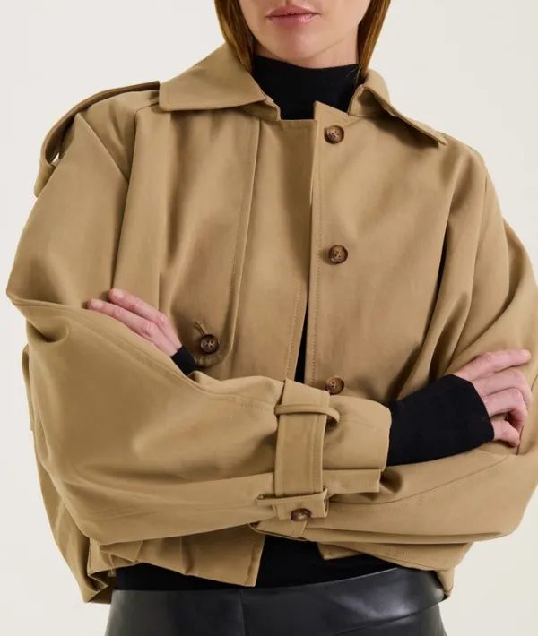 Sand Cropped Cotton Trench Jacket