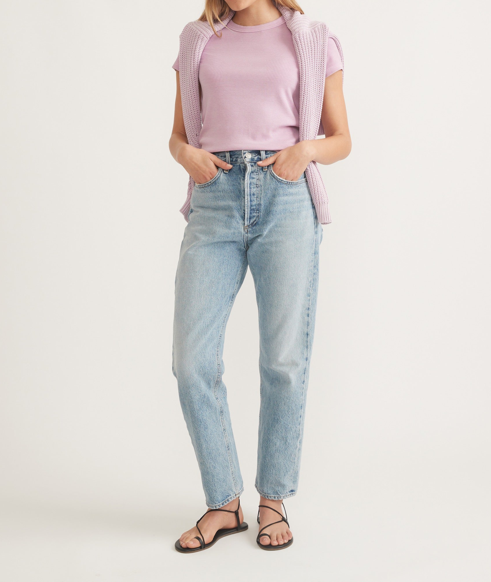 Soft Pink Ribbed Knit Tee