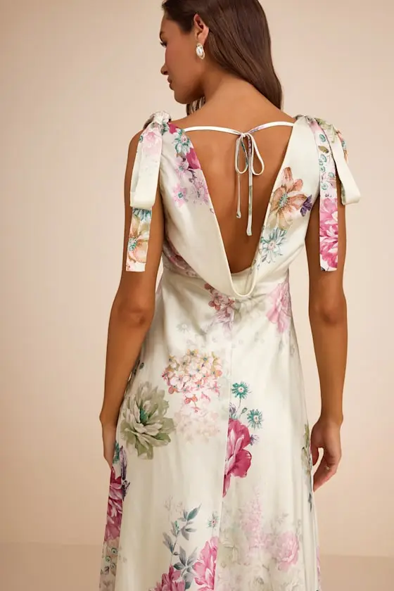 Zoella Pale Mint Floral Satin Tie-Strap Midi Dress