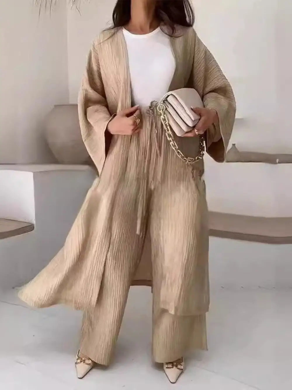 Full Size Textured Knit Cardigan and Pants Set Plus Size