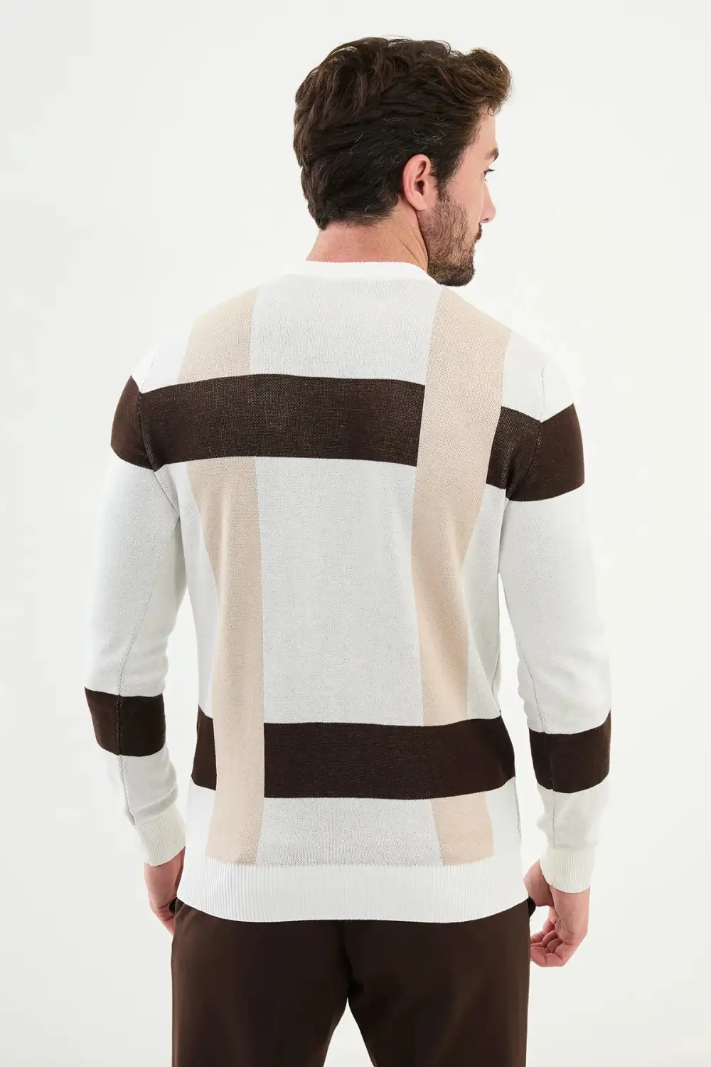 Polished Patterned Crew Neck Knit Sweater
