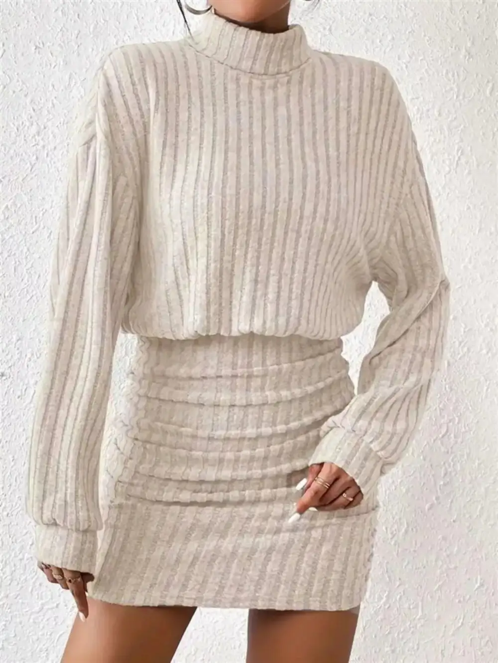 Ribbed Knit Turtleneck Bodycon Mini Dress