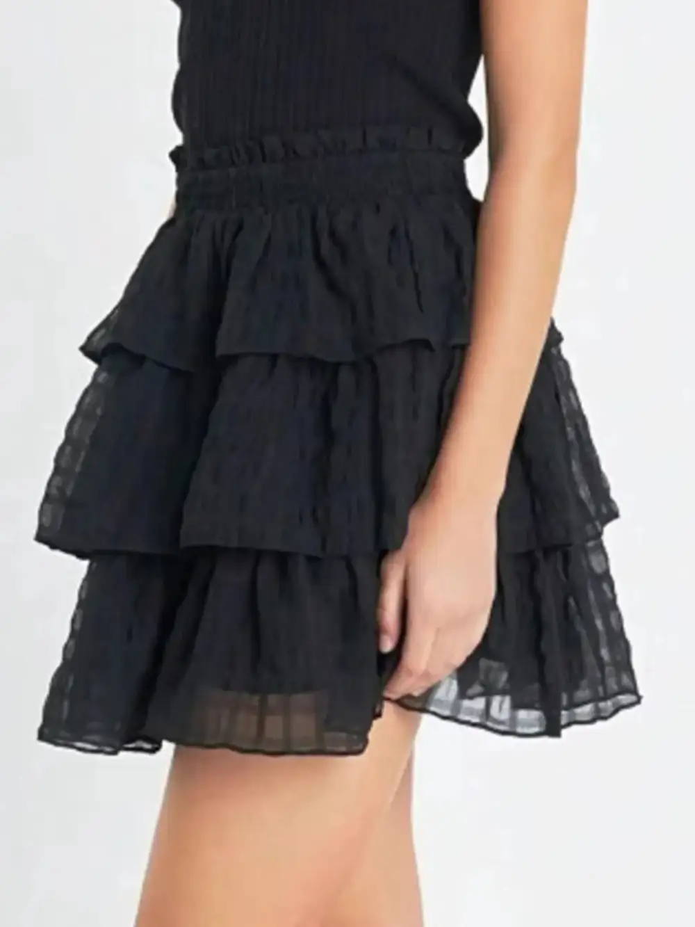 Smocked Waist Ruffle Layered Mini Skirt