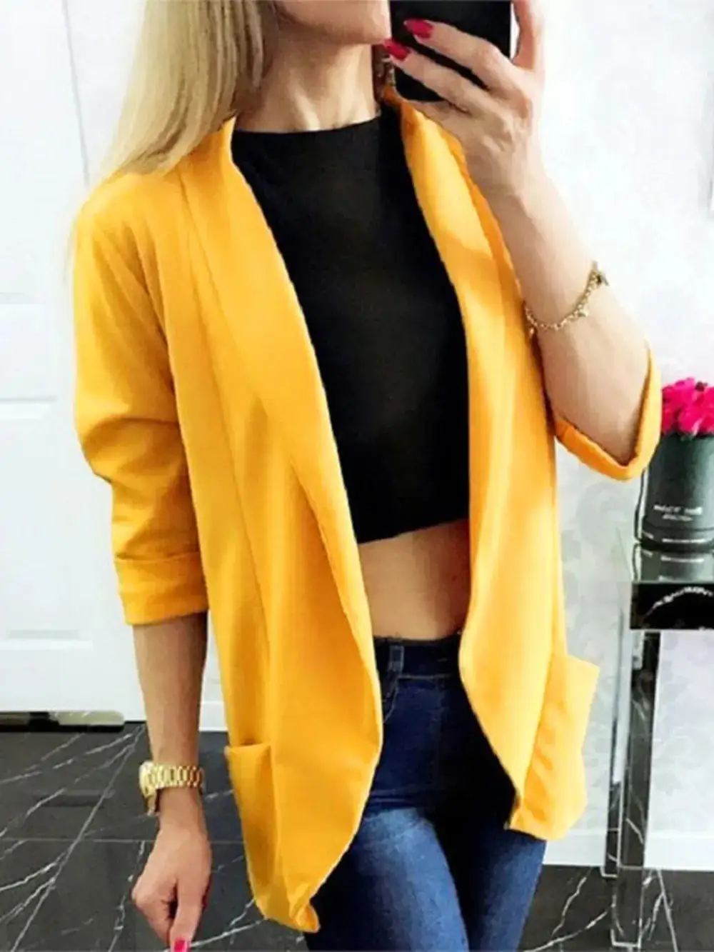Lightweight Collared Neck Long Sleeve Blazer