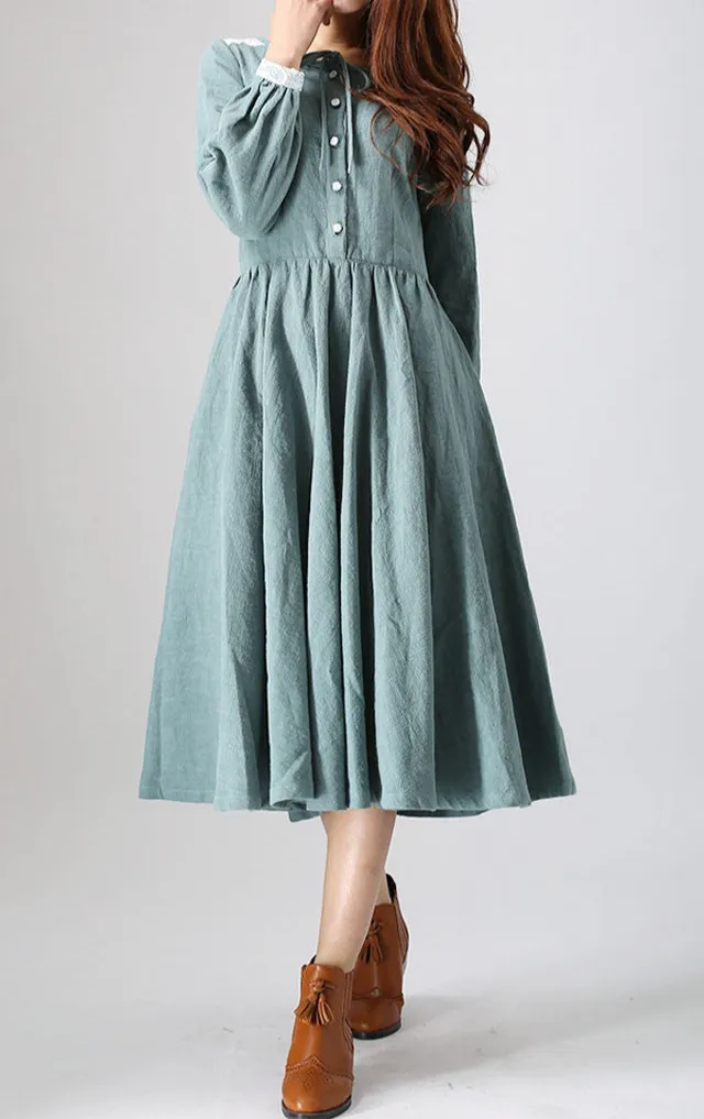 Modern Linen Long Sleeve Midi Dress