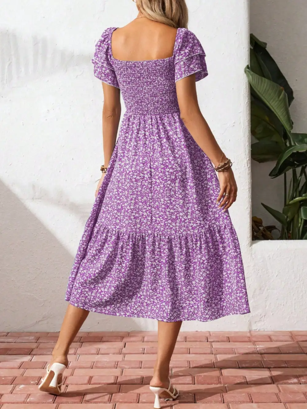 Gathered Detail Floral Printed Ruffle Dress