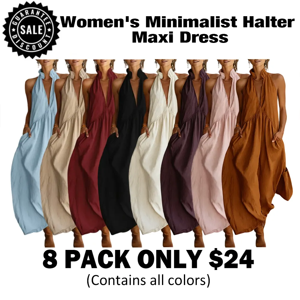🔥Last Day: 8-Pack Only $24 🔥Women's Minimalist Halter Maxi Dress