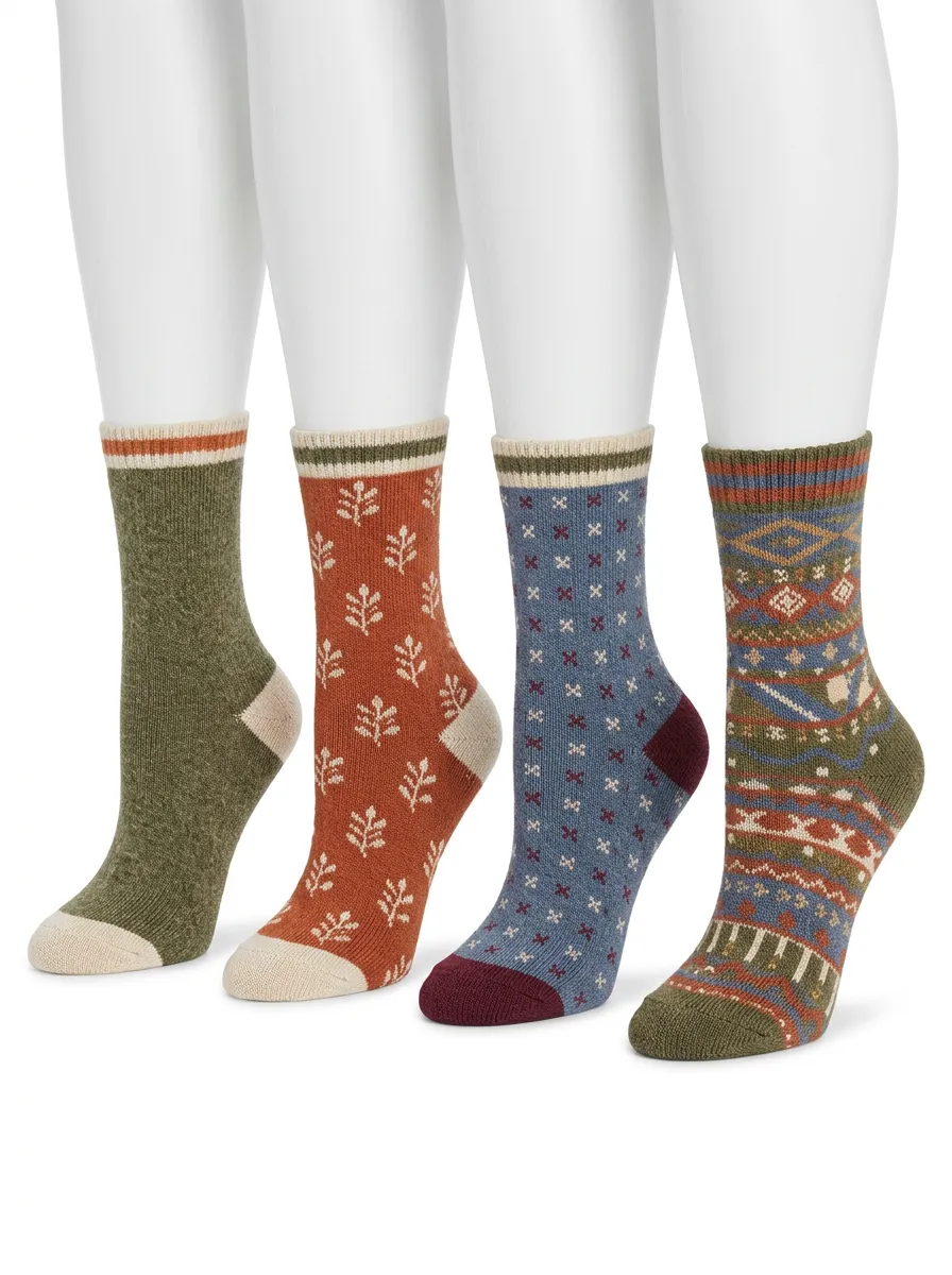Everyday Geometric Vintage-Inspired Four-Pair Crew Socks