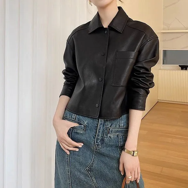 Relaxed Moto Leather Casual Outerwear Jacket